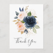 Blush en Navy Flowers | Wit bedankt Briefkaart (Voorkant)