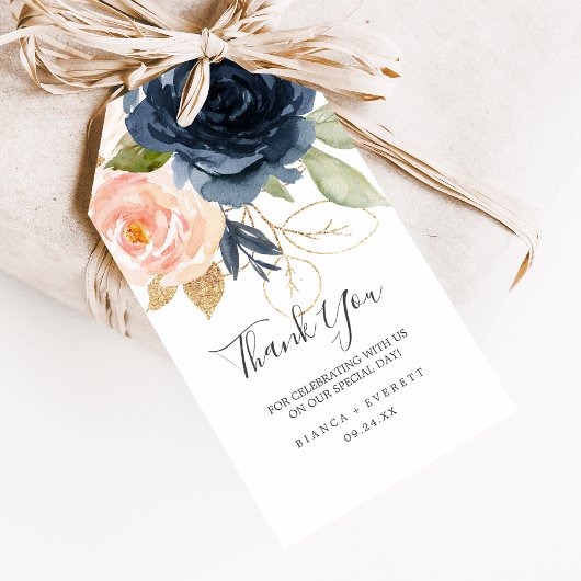 Blush en Navy Flowers | Wit bedankt voor je plezie Cadeaulabel