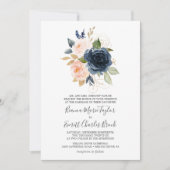 Blush en Navy Flowers | Wit formeel huwelijk Kaart (Voorkant)