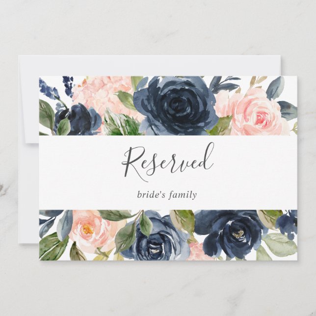 Blush en Navy Flowers | Wit gereserveerd teken (Voorkant)