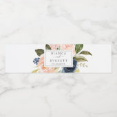 Blush en Navy Flowers | Wit huwelijk Waterfles Etiket (Enkel label)