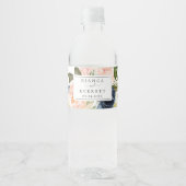 Blush en Navy Flowers | Wit huwelijk Waterfles Etiket (Voorkant)