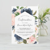 Blush en Navy Flowers | Witte bevestiging Kaart (Staand voorkant)