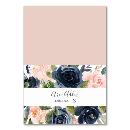 Blush en Navy Flowers | Witte bruiloft Kaart (Voorkant)