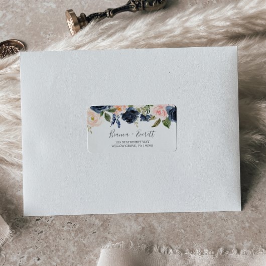 Blush en Navy Flowers | Witte RSVP-Adresetiketten Etiket