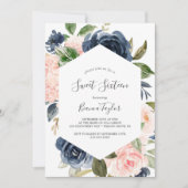 Blush en Navy Flowers | Witte zoete zestien Kaart (Voorkant)