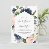 Blush en Navy Flowers | Witte zoete zestien Kaart (Staand voorkant)