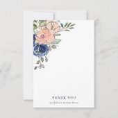Blush en Navy Hand Painted Floral Bedankkaart (Voorkant)