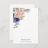 Blush en Navy Hand Painted Floral Bedankkaart (Voorkant / Achterkant)