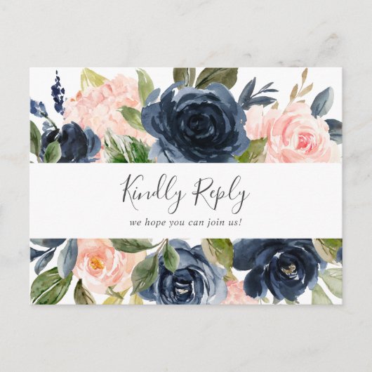 Blush en Navy | Keuze uit het witte menu RSVP-Brie (Voorkant)