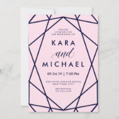 Blush en Navy | Modern Geometric Wedding Kaart (Voorkant)