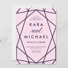 Blush en Navy | Modern Geometric Wedding Kaart