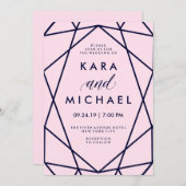 Blush en Navy | Modern Geometric Wedding Kaart (Voorkant / Achterkant)