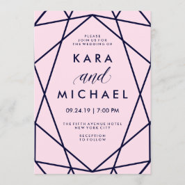 Blush en Navy | Modern Geometric Wedding Kaart