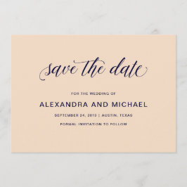 Blush en Navy Typografie | Bruiloft Bewaar de datu Save The Date