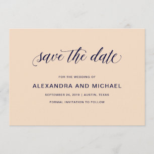 Blush en Navy Typografie Bruiloft Bewaar de datu Save The Date