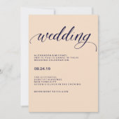 Blush en Navy Typografie Bruiloft Kaart (Voorkant)