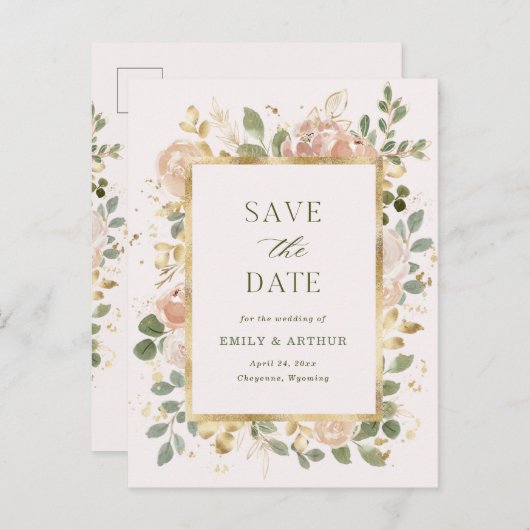 Blush en neutrale Floral | Weddenschap Save the Da Briefkaart (Voorkant / Achterkant)