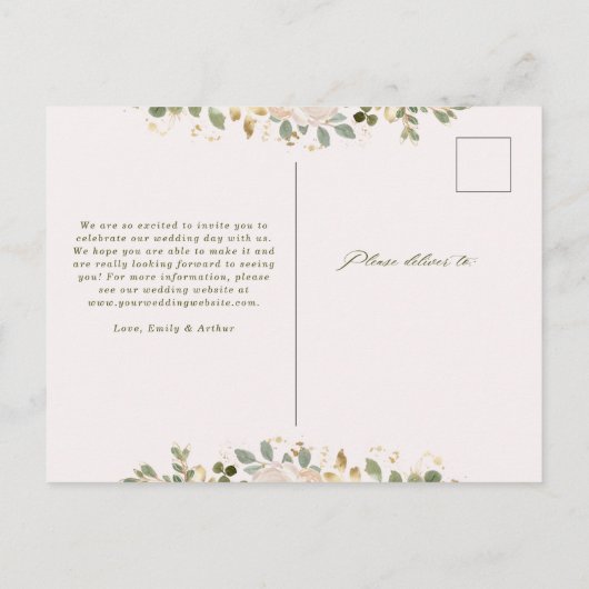Blush en neutrale Floral | Weddenschap Save the Da Briefkaart (Achterkant)