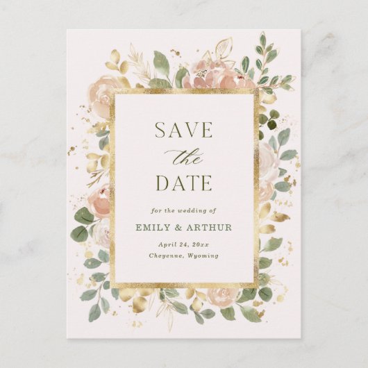 Blush en neutrale Floral | Weddenschap Save the Da Briefkaart (Voorkant)
