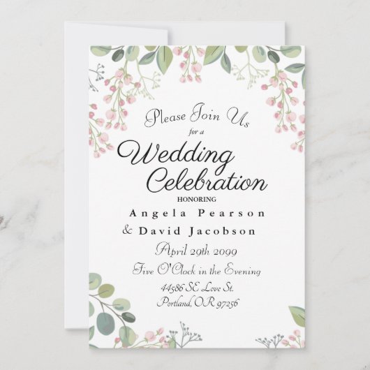 Blush en Olijfgroene Waterverf Eucalyptus Kaart (Voorkant)