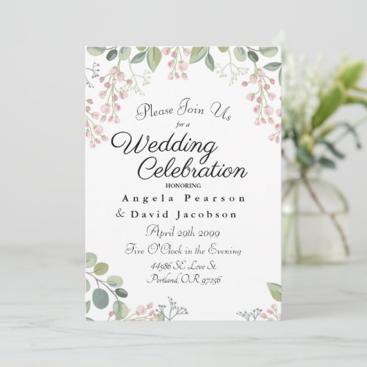 Blush en Olijfgroene Waterverf Eucalyptus Kaart (Staand voorkant)