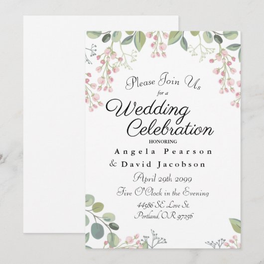 Blush en Olijfgroene Waterverf Eucalyptus Kaart (Voorkant / Achterkant)