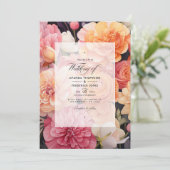 Blush en perzik bloemenbruiloft kaart (Staand voorkant)