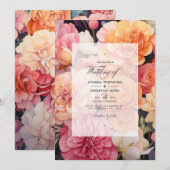 Blush en perzik bloemenbruiloft kaart (Voorkant / Achterkant)