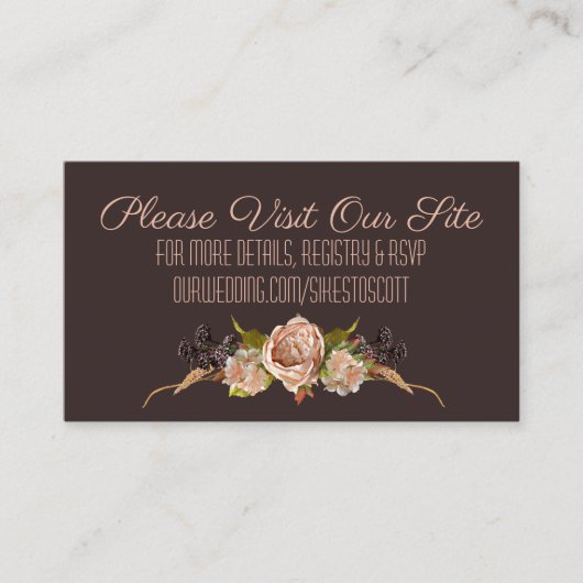  'Blush' en 'Plum Floral Wedding Site'-behuizing Informatiekaartje (Voorkant)