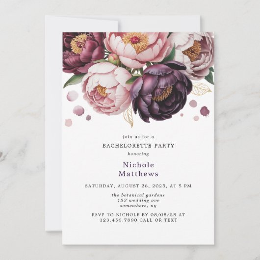 Blush en Plum Peony Bloemen Bachelorette Party Kaart (Voorkant)