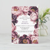 Blush en Plum Peony Krans Brunch & Bubbly Kaart (Staand voorkant)