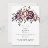Blush en Plum Peony Krans Engagement Party Kaart (Voorkant)