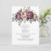 Blush en Plum Peony Krans Engagement Party Kaart (Staand voorkant)