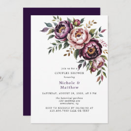 Blush en Plum Peony Krans Koppels Douche Kaart