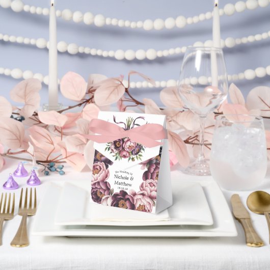 Blush en Plum Peony Krans Trouwen Bedankdoosjes (Huwelijk)