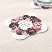 Blush en Plum Peony Krans Trouwen Kartonnen Onderzetters (Gekanteld)