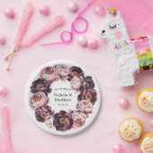 Blush en Plum Peony Krans Trouwen Papieren Bordje (Feest)