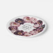 Blush en Plum Peony Krans Trouwen Papieren Bordje (Gekanteld)