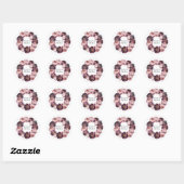 Blush en Plum Peony Krans Trouwen Ronde Sticker (Vel)