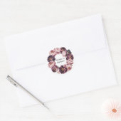 Blush en Plum Peony Krans Trouwen Ronde Sticker (Envelop)