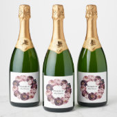 Blush en Plum Peony Krans Trouwen Sparkling Wijnetiket (Flessen)