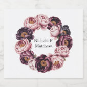 Blush en Plum Peony Krans Trouwen Sparkling Wijnetiket (Enkel label)