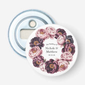 Blush en Plum Peony Krans Wedding Favoriet Button Flesopener (Voorkant)