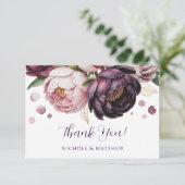 Blush en Plum Pony Bloemen Trouwen Bedankkaart (Staand voorkant)