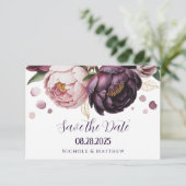 Blush en Plum Pony Bloemen Trouwen Save The Date (Staand voorkant)