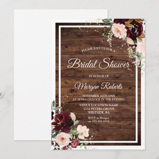 Blush en rode wijn Floral Rustisch Vrijgezellenfee Kaart (Voorkant / Achterkant)