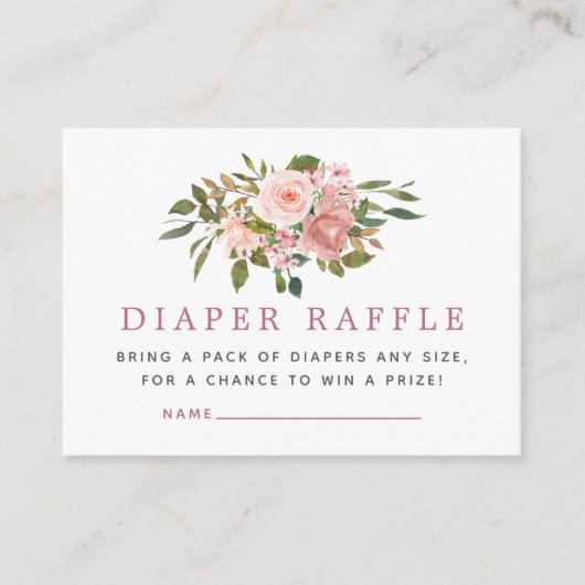 Blush en Roos Gold Baby shower Diaper Raffle Informatiekaartje (Voorkant)