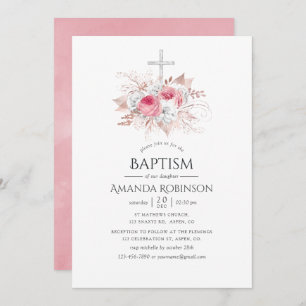 Blush en Roos Gold Floral Baptism of Christening Kaart