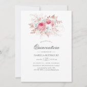 Blush en Roos Gold Floral en Lace Quinceañera Kaart (Voorkant)